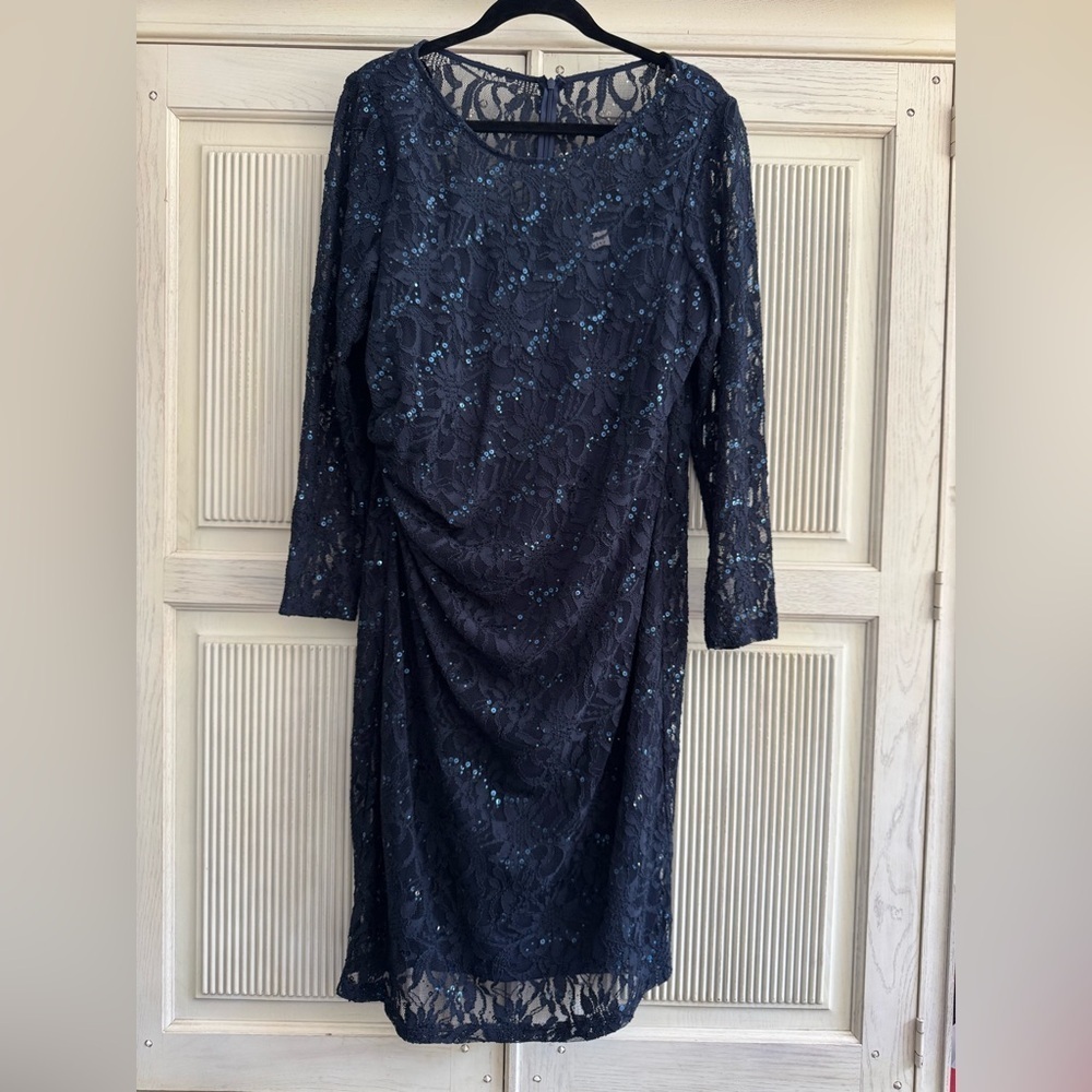 David Meister Midnight Blue Lace with Sequins Dress 16W